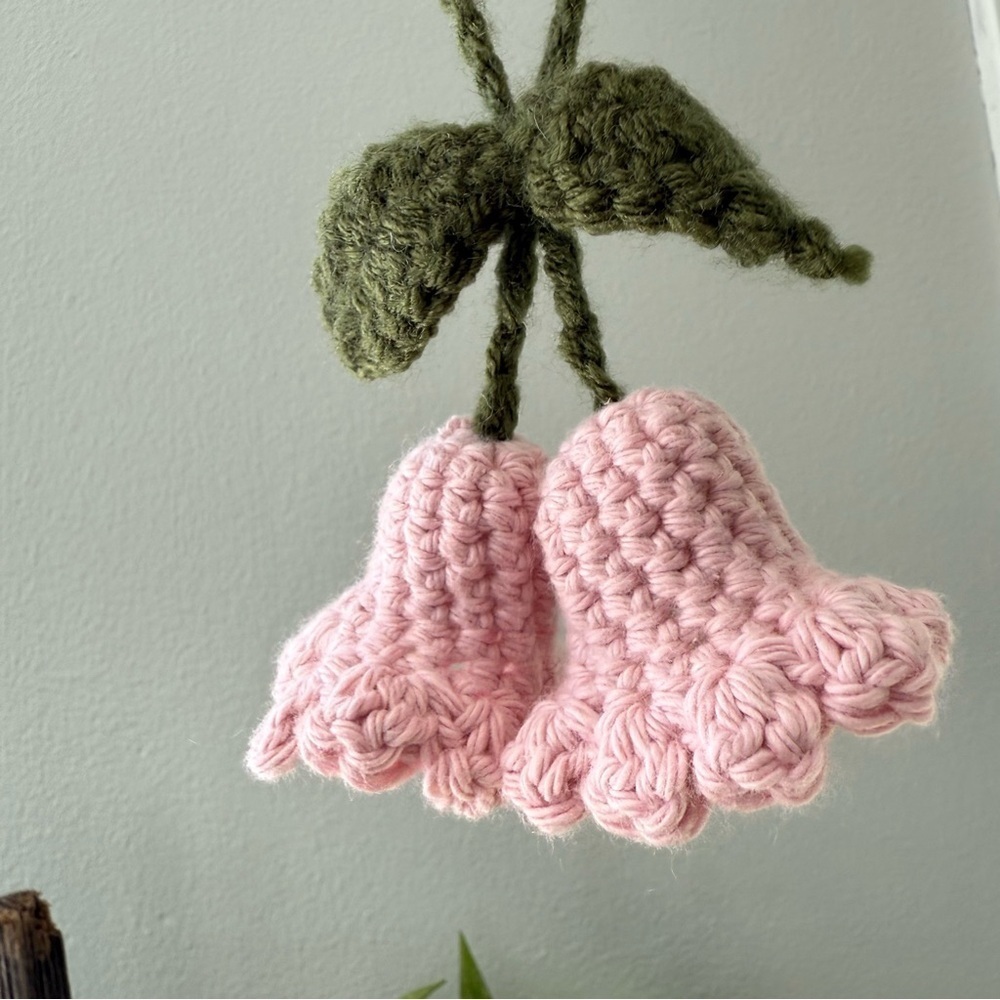 Handmade Pink Crochet Flower Key Chain Purse Decor